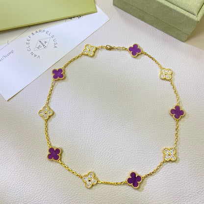[AURORA]CLOVER 10 MOTIFS  PURPLE VIOLET DIAMOND NECKLACE