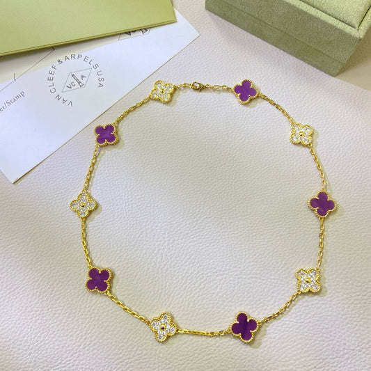 [AURORA]CLOVER 10 MOTIFS  PURPLE VIOLET DIAMOND NECKLACE