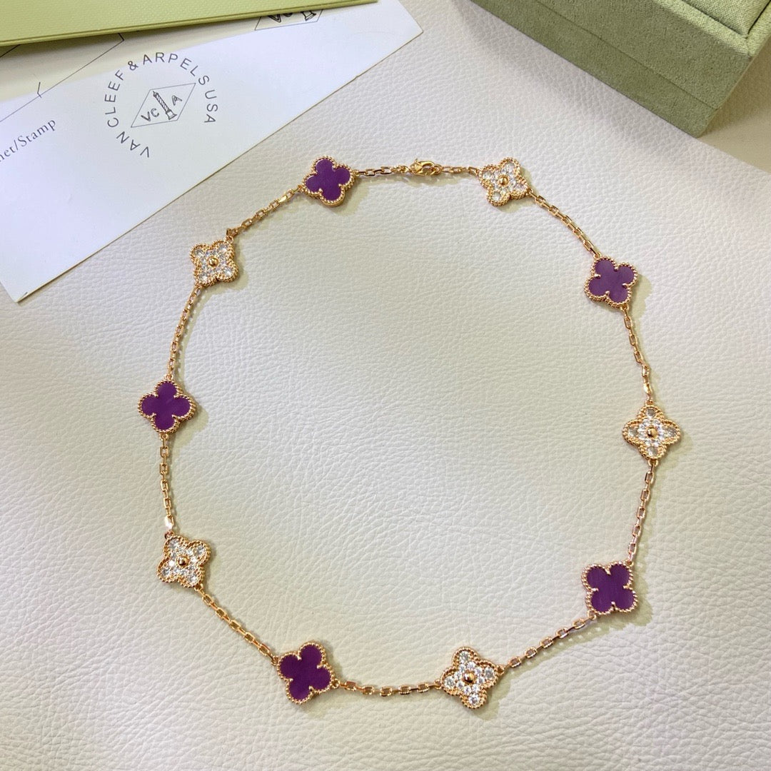 [AURORA]CLOVER 10 MOTIFS  PURPLE VIOLET DIAMOND NECKLACE