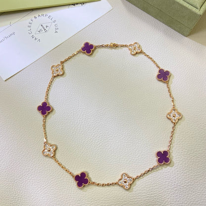 [AURORA]CLOVER 10 MOTIFS  PURPLE VIOLET DIAMOND NECKLACE