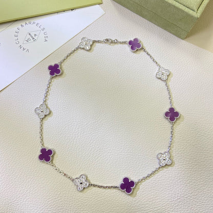 [AURORA]CLOVER 10 MOTIFS  PURPLE VIOLET DIAMOND NECKLACE