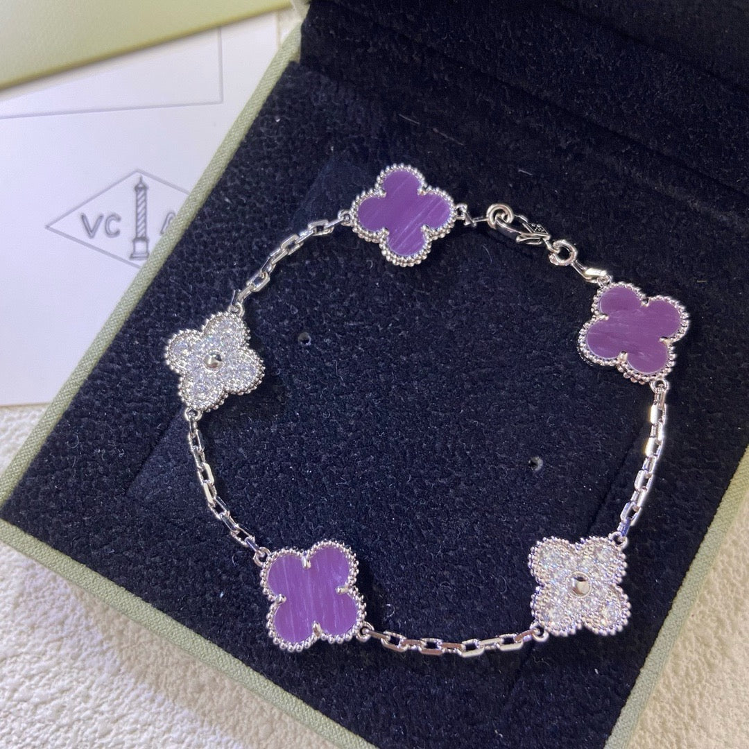 [AURORA]CLOVER  5 MOTIFS  PURPLE VIOLET DIAMOND BRACELET