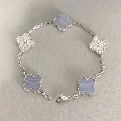 [AURORA]CLOVER  5 MOTIF DIAMOND PURPLE CHALCEDONY BRACELET SILVER