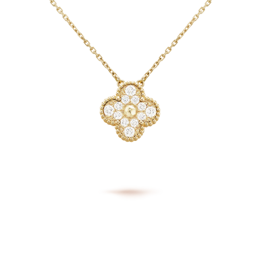 [AURORA]CLOVER 15MM DIAMOND SINGLE FLOWER NECKLACE