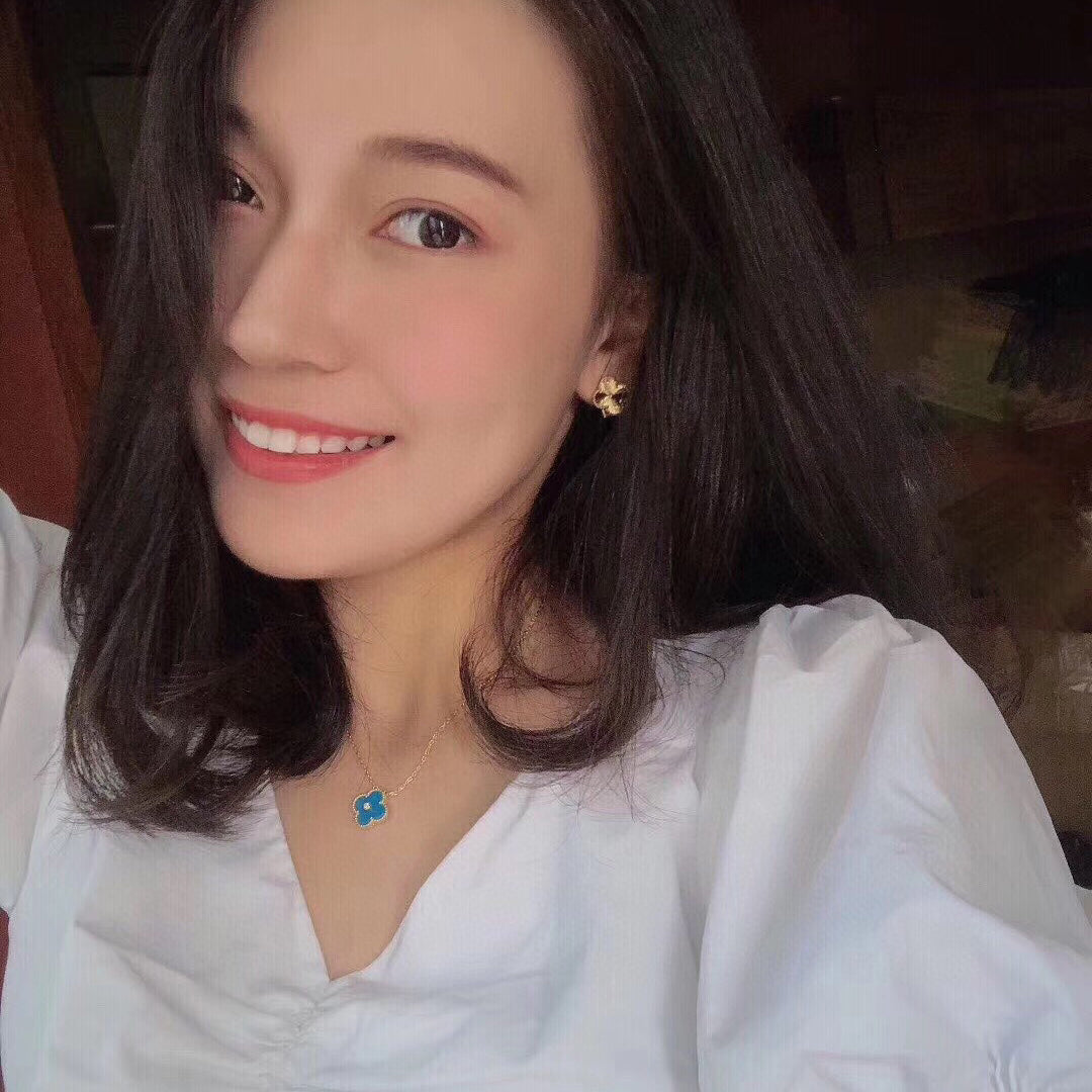 [AURORA]CLOVER 15MM DIAMOND AND BLUE AGATE NECKLACE