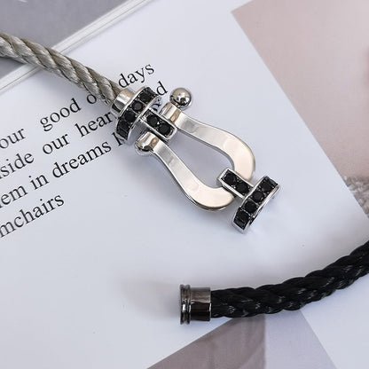 [AURORA]FORCE LARGE HORSESHOE BLACK DIAMOND BRACELET SILVER