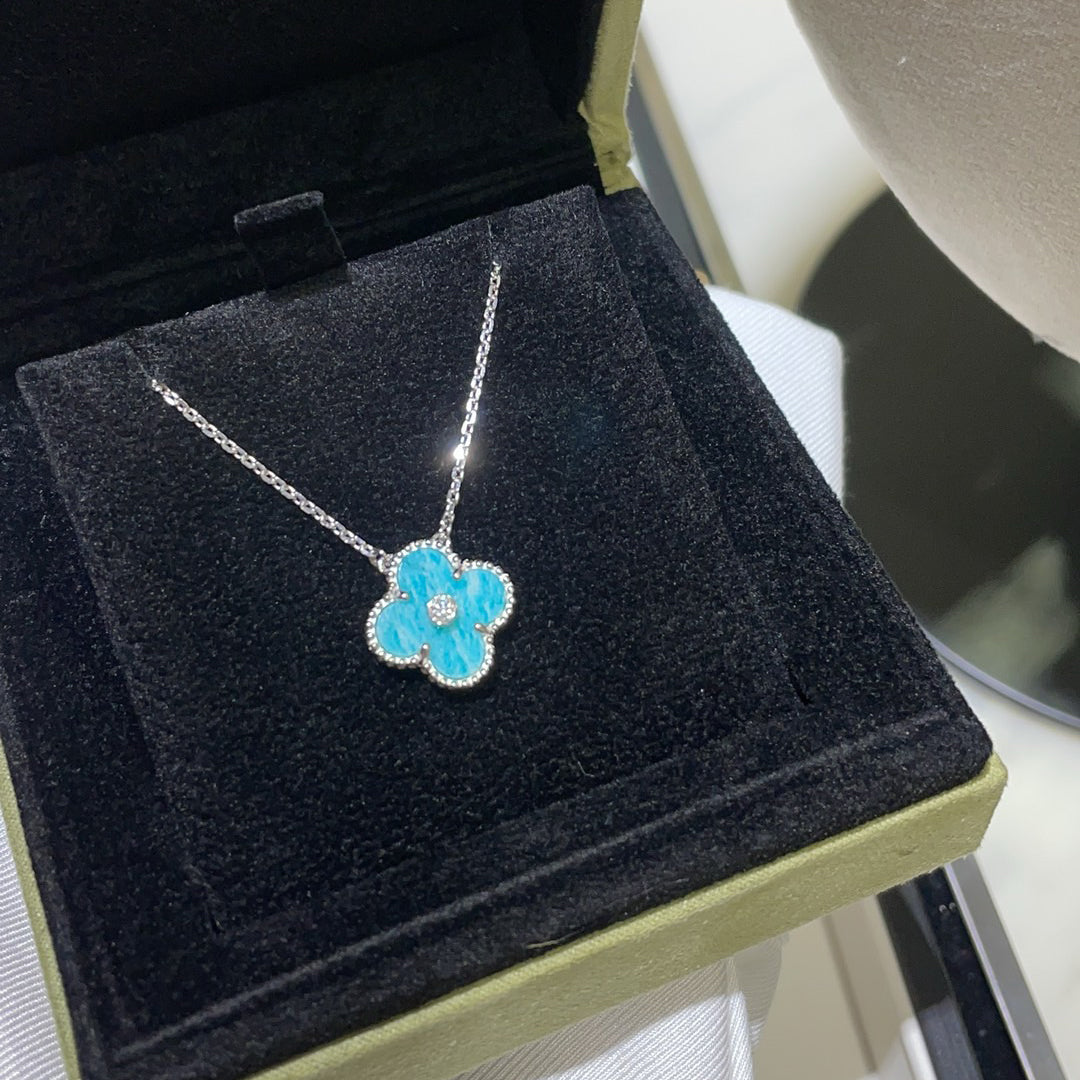 [AURORA]CLOVER 15MM DIAMOND SVRES PORCELAIN  NECKLACE SILVER