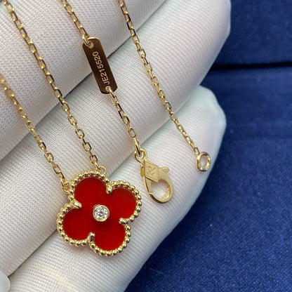 [AURORA]CLOVER 15MM DIAMOND CARNELIAN NECKLACE