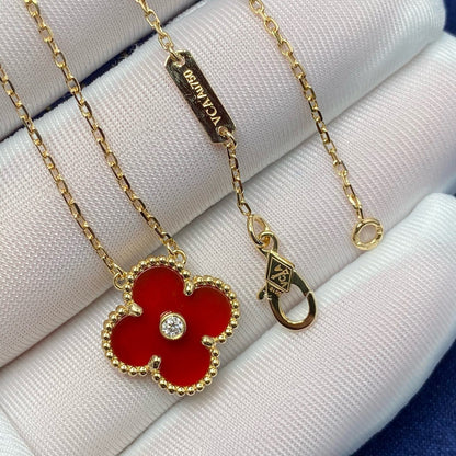[AURORA]CLOVER 15MM DIAMOND CARNELIAN NECKLACE