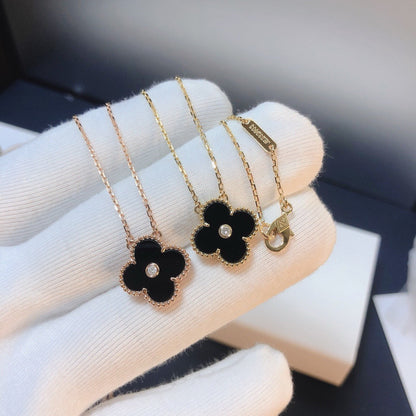 [AURORA]CLOVER 15MM DIAMOND ONYX NECKLACE