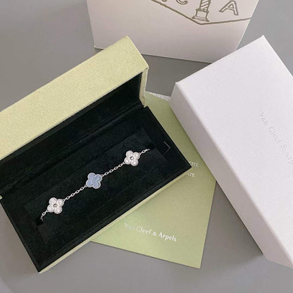 [AURORA]CLOVER  5 MOTIF DIAMOND PURPLE CHALCEDONY BRACELET SILVER