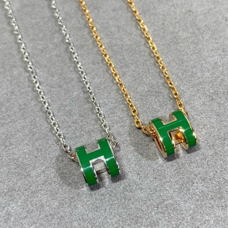 [AURORA]POP H GREEN NECKLACE SILVER AND GOLD