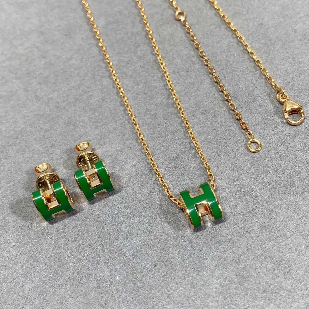 [AURORA]POP H GREEN NECKLACE SILVER AND GOLD