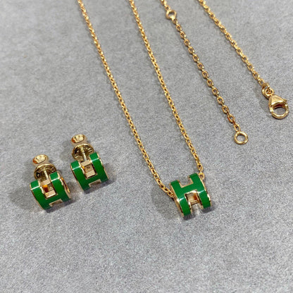[AURORA]POP H GREEN NECKLACE SILVER AND GOLD