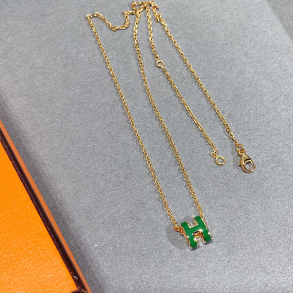 [AURORA]POP H GREEN NECKLACE SILVER AND GOLD