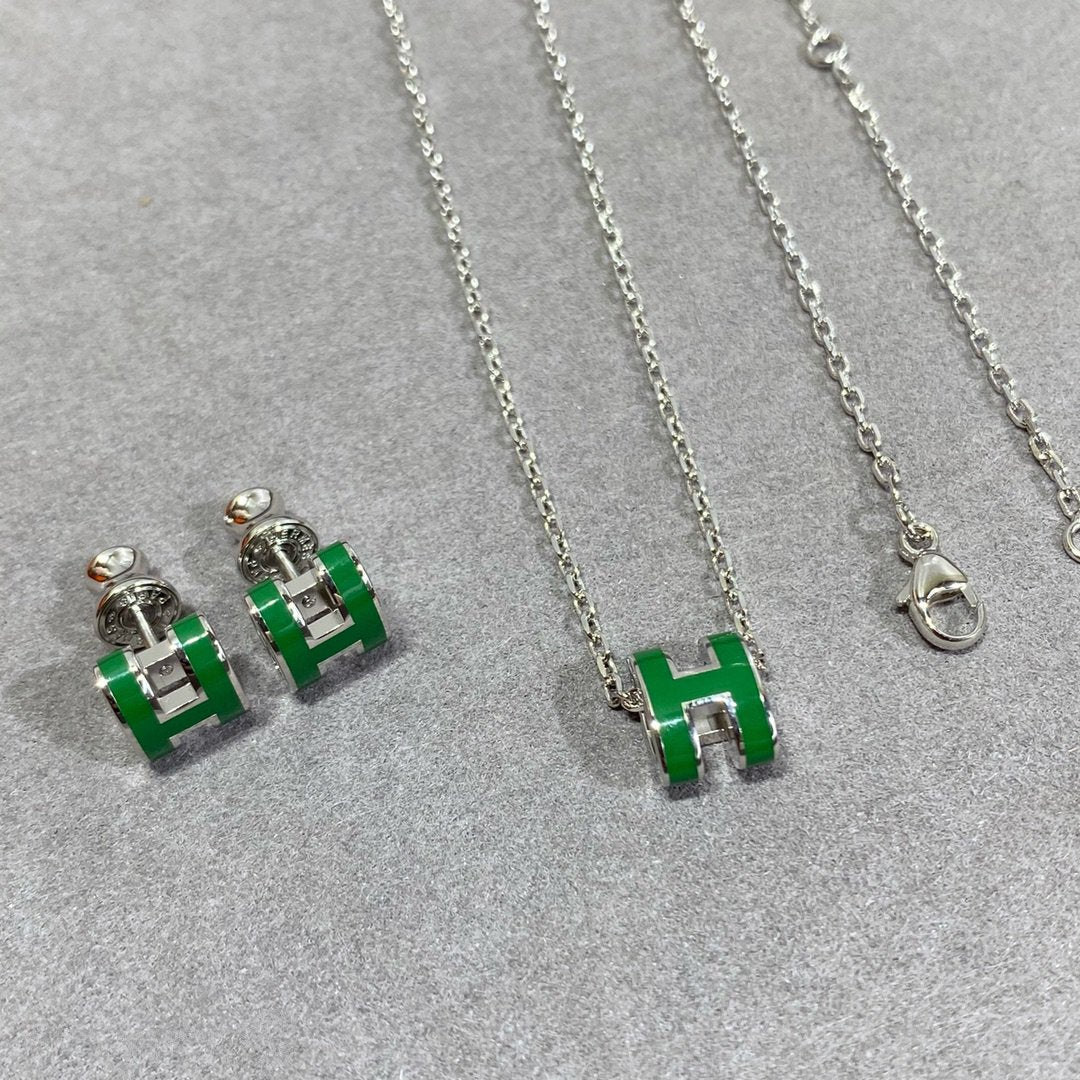 [AURORA]POP H GREEN NECKLACE SILVER AND GOLD