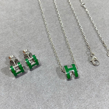 [AURORA]POP H GREEN NECKLACE SILVER AND GOLD