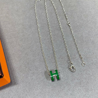 [AURORA]POP H GREEN NECKLACE SILVER AND GOLD