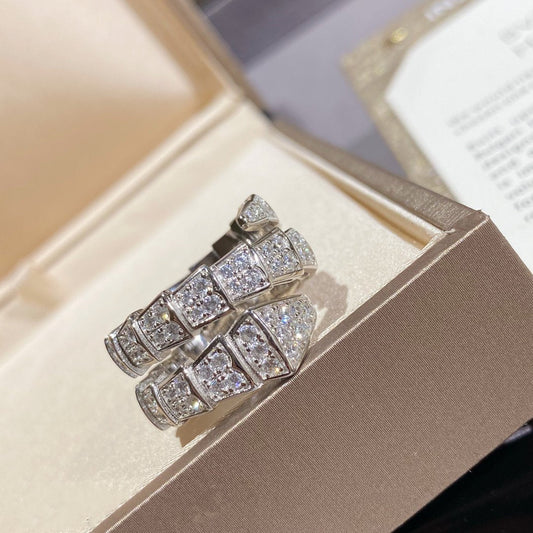 [AURORA]SERPENTI DOUBLE RING SILVER DIAMOND PAVED