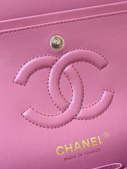 FLAP BAG 23CM GEM PINK LAMBSKIN GOLD HARDWARE