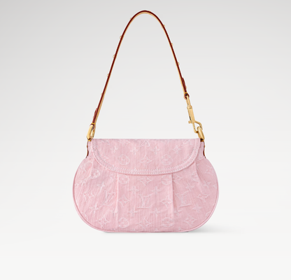 SUNSET 27 IN WASHED PINK MONOGRAM DENIM GOLD BUCKLE