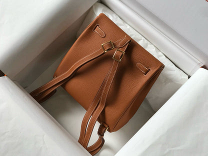 KELLY ADO 22 TOGO BACKPACK IN BROWN CALFSKIN GOLD HARDWARE