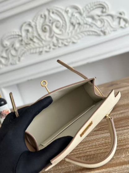 HM KELLY MINI 19 WHITE CALFSKIN GOLD HARDWARE