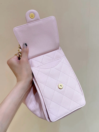 CHANEL 25 MEDIUM HANDBAG IN PASTEL PINK CALFSKIN WITH GOLD HARDWARE