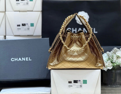CHANEL 25 MEDIUM HANDBAG IN GOLDEN BROWN CALFSKIN WITH GOLD HARDWARE