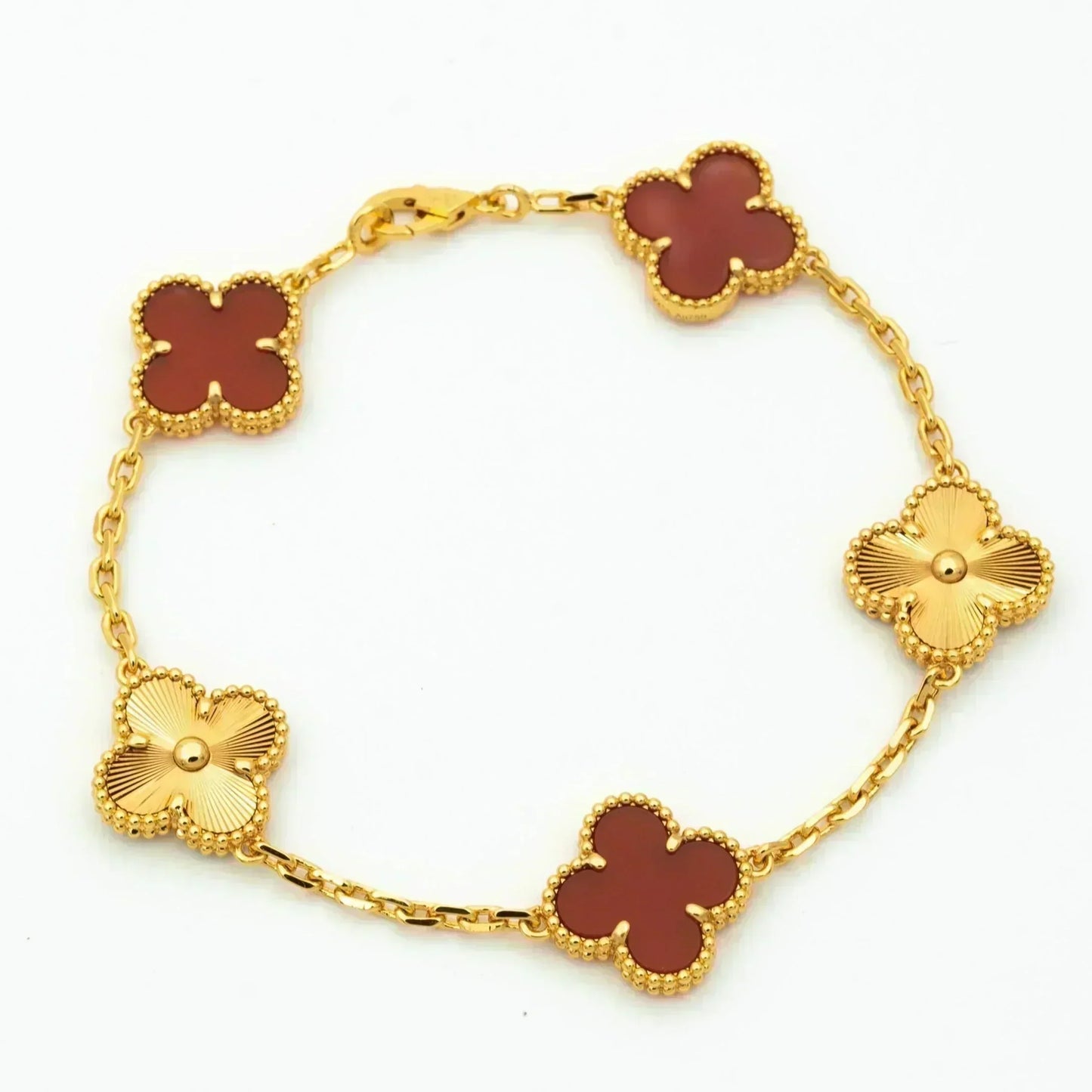[AURORA]CLOVER  5 MOTIFS CARNELIAN GOLD BRACELET