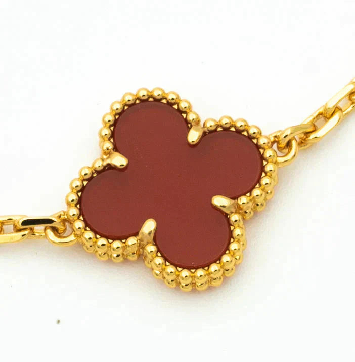 [AURORA]CLOVER  5 MOTIFS CARNELIAN GOLD BRACELET