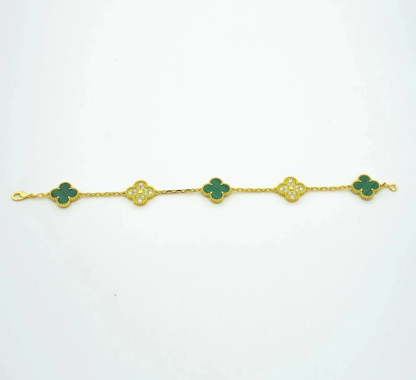 [AURORA]CLOVER  5 MOTIF MALACHITE DIAMOND BRACELET