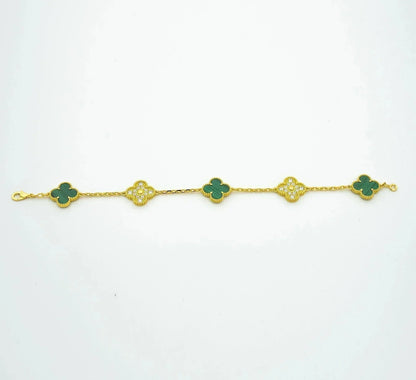 [AURORA]CLOVER  5 MOTIF MALACHITE DIAMOND BRACELET