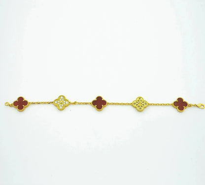 [AURORA]CLOVER 5 MOTIFS CARNELIAN DIAMOND BRACELET