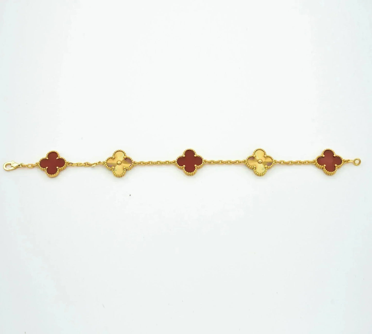 [AURORA]CLOVER  5 MOTIFS CARNELIAN GOLD BRACELET