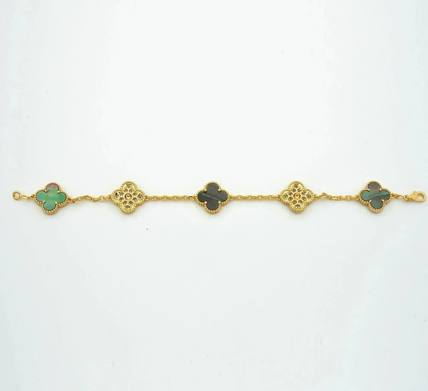 [AURORA]CLOVER 5 MOTIF GRAY MOP DIAMOND BRACELET