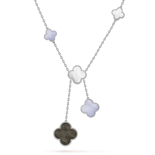 [AURORA]CLOVER MOP CHALCEDONY NECKLACE SILVER 6 MOTIF