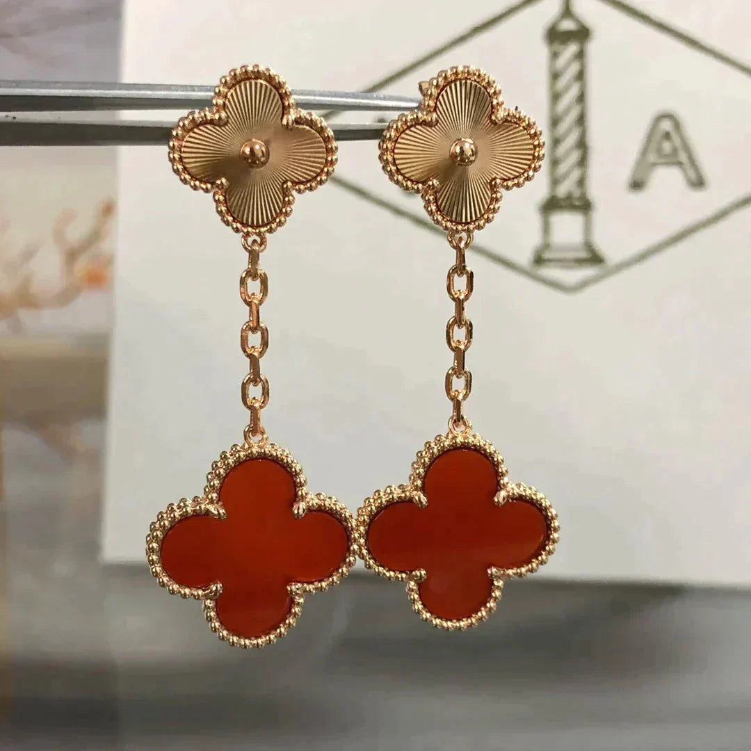 [AURORA]CLOVER 2 MOTIF  LASER CARNELIAN EARRINGS