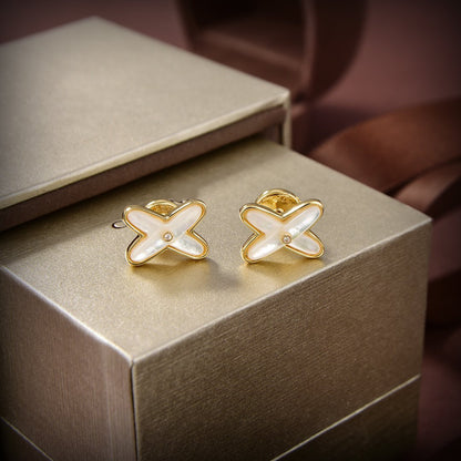 [AURORA]JEUX DE WHITE MOP GOLD DIAMOND EARRINGS