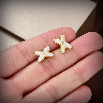 [AURORA]JEUX DE WHITE MOP GOLD DIAMOND EARRINGS