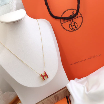 [AURORA]HM CLIC RED ENAMEL GOLD NECKLACE