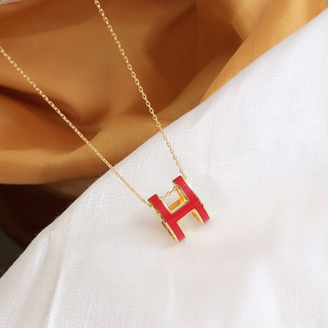 [AURORA]HM CLIC RED ENAMEL GOLD NECKLACE