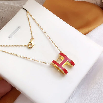 [AURORA]HM CLIC RED ENAMEL GOLD NECKLACE