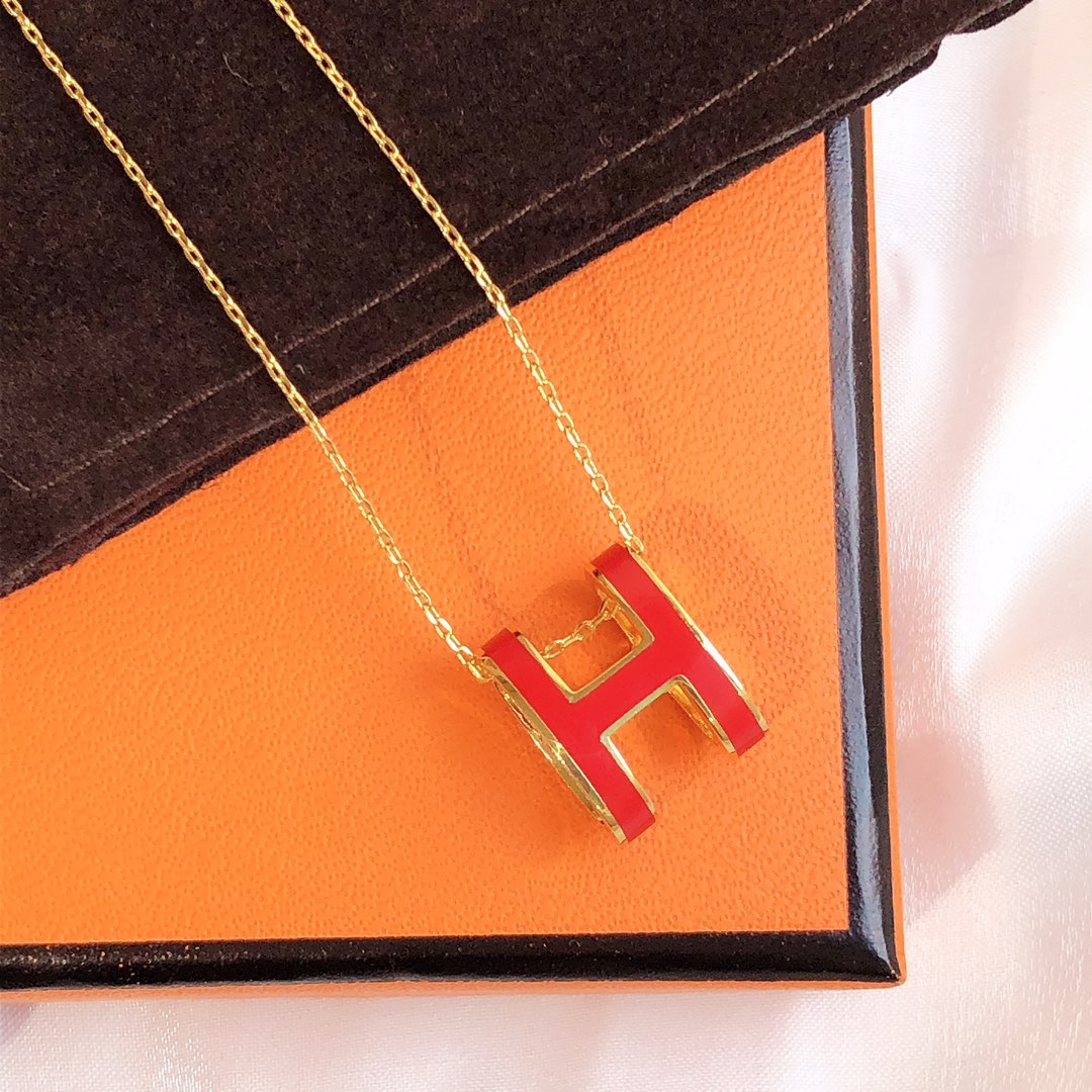 [AURORA]HM CLIC RED ENAMEL GOLD NECKLACE
