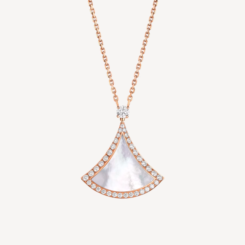 [AURORA]DREAM MOP DIAMOND PAVED PINK GOLD NECKLACE