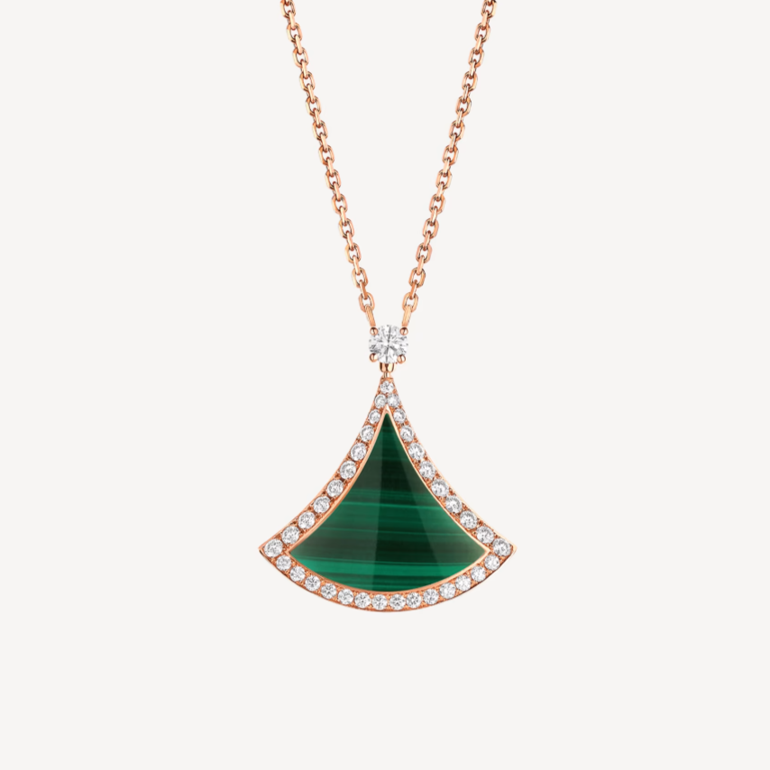 [AURORA]DREAM MALACHITE DIAMOND PAVED PINK GOLD NECKLACE