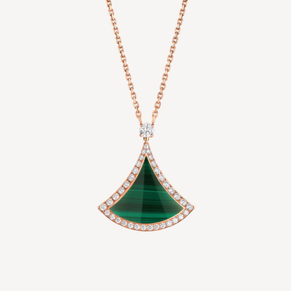 [AURORA]DREAM MALACHITE DIAMOND PAVED PINK GOLD NECKLACE