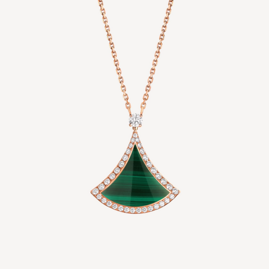 [AURORA]DREAM MALACHITE DIAMOND PAVED PINK GOLD NECKLACE