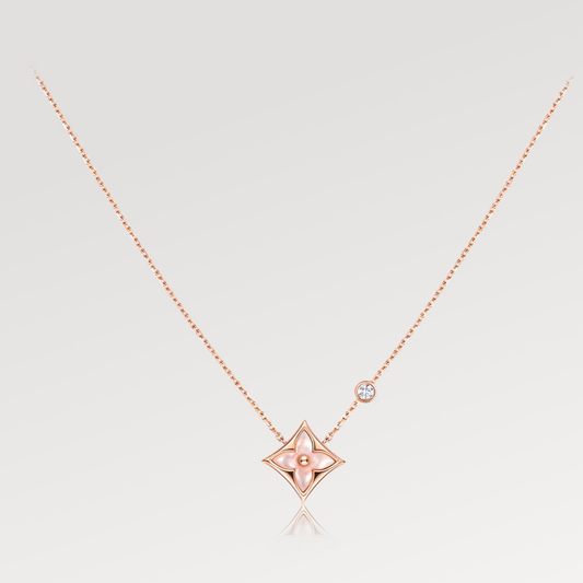 [AURORA]STAR PINK MOP 1 DIAMOND PINK GOLD NECKLACE