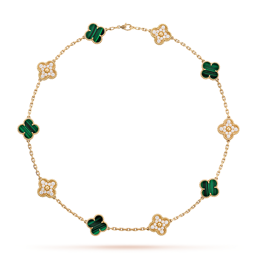 [AURORA]CLOVER 10 MOTIFS MALACHITE DIAMOND NECKLACE